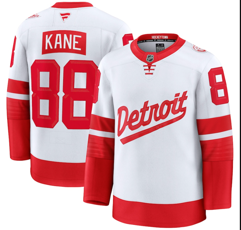 Men Detroit Red Wings 88 Patrick Kane Fanatics White 2025 NHL Stadium Series Premium Player Jersey